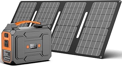 Solar Powered Generator 200W Peak/100W Rated, Portable Solar Generator Power Station with Solar Panels 40W Included, 146Wh Solar Power Bank with AC Outlet 110V for Home Use Camping Outdoor Adventure