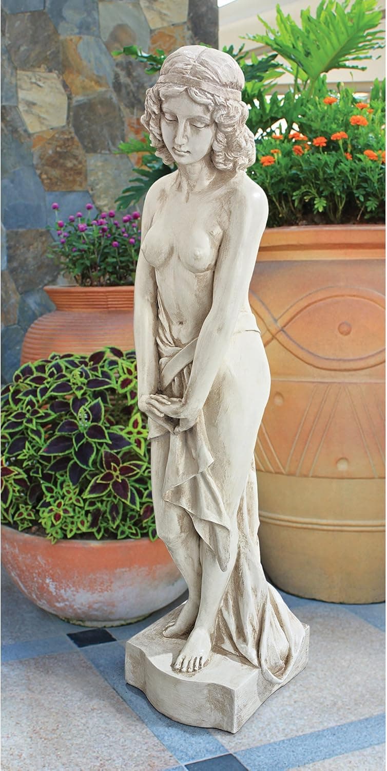 Design Toscano Harmonia Greek Woman Patroness of Harmony Indoor/Outdoor Garden Statue, 34 inches tall, Cast Stone Resin, Antique Stone Finish
