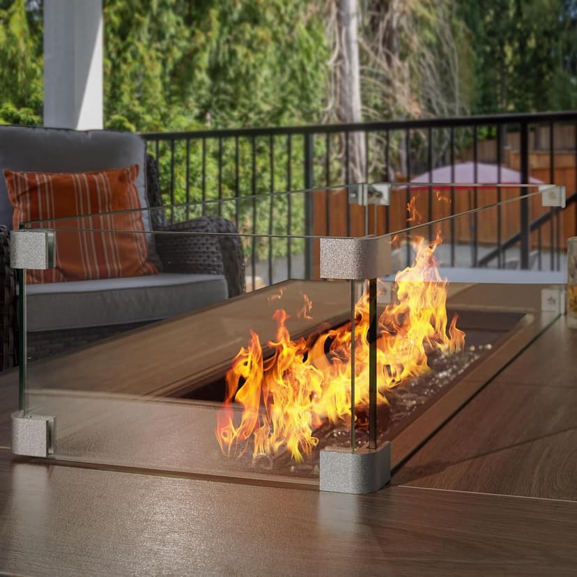 Nuu Garden Fire Pit Wind Guard for Rectangular Fire Pit Table 29'' x 10'' x 6" Sturdy and Durable Flame Protective Transparent Tempered Glass Guard with Aluminum Alloy Corner Bracket