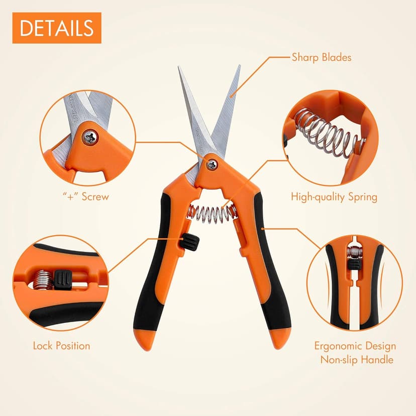 Gardzen 2-Pack 6.5'' Hand Pruner Pruning Shear, Functional Garden Scissors Cutter with Straight for Tackle Stems and Light Tree Branches