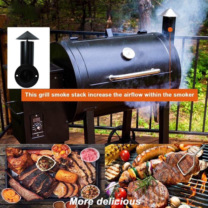 𝟐𝟎𝟐𝟑 𝙐𝗽𝒈𝒓𝒂𝒅𝒆𝒅 Pellet Grill Smoke Stack Chimney Replacement for Pit Boss Traeger Camp Chef, Replacement Stack Smoker Kits with Umbrella, Gasket, Screw, Locking Washer & Washer