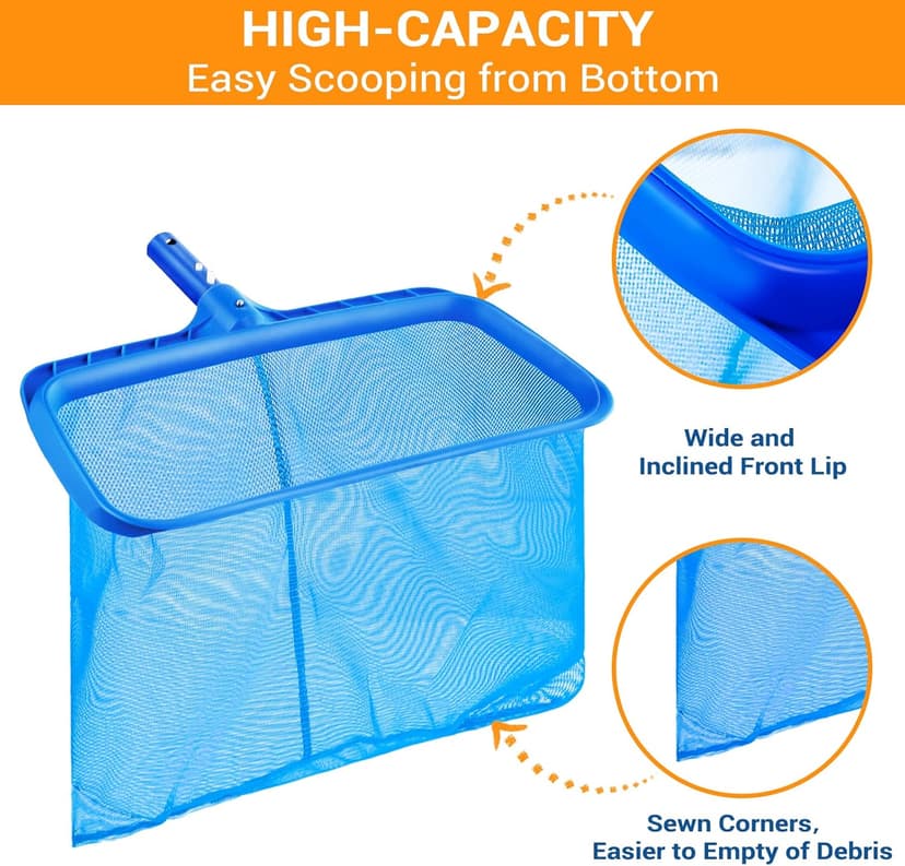 Pool Skimmer - Pool Skimmer Net without Pole, Swimming Pool Leaf Skimmer Net with Reinforced Frame, Larger Capacity Pool Nets for Cleaning, Durable Deep Rake Net Easy Scoop Edge,Debris Pickup Removal