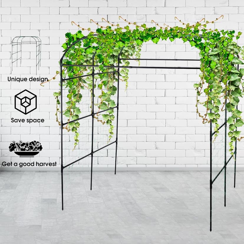 Garden Arch Trellis for Climbing Plants Outdoor, Grape Vine Tomato Bean U Frame Plant Vegetable Support, Cucumber Pergola for Backyard, Black