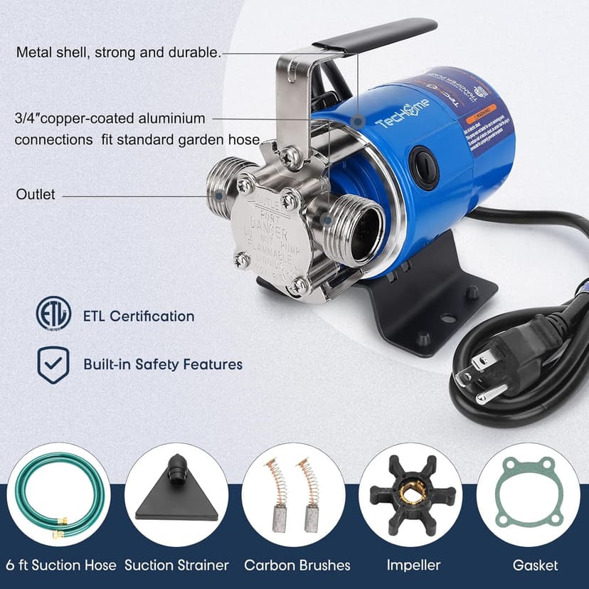 Garden Pump With Hose, 115V 1/10HP 330GPH Mini Electric Water Transfer Pump Waterbed Drain Pump, With Suction Hose Kit.