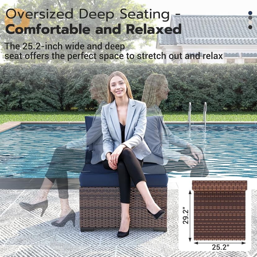 UDPATIO Patio Furniture Set with Fire Pit Table, 8 Piece Outdoor Sectional Modular Sofa, Wicker Outdoor Furniture Conversation Sets with Waterproof Cover for Backyard Deck (Brown/Navy Bule)