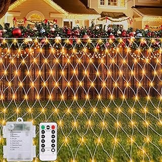 echosari Battery Operated Net Lights, 100 LED Net Fairy Lights 8 Modes Remote Timer Dimmable Garden Patio Mesh Lighting for Bush Deck Fence Wall Party Wedding Christmas Decor (Warm White)