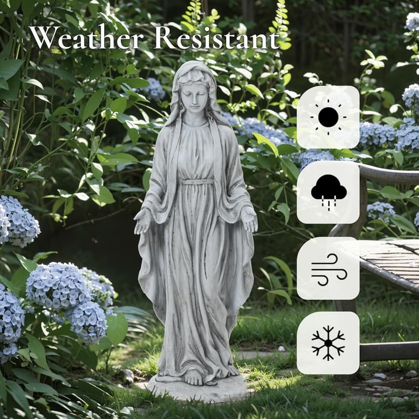 LuxenHome Virgin Mary Statue Outdoor, 30'' Religious Garden Statue, Blessed Mother Outdoor Statue, Outdoor Statue, Garden Sculptures, Outdoor Garden Decorations, Gray