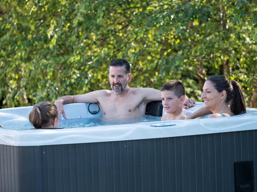 Hudson Bay HB15 4-Person Hot Tub with 15 Therapy Jets and Digital Controls – White Acrylic Interior and Mocha Exterior Cabinet - Ideal for Backyard Relaxation and Hydrotherapy