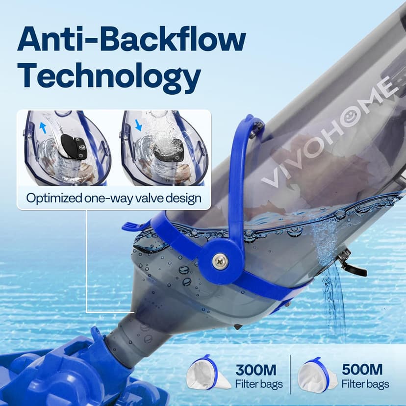 VIVOHOME Cordless Pool Vacuum with Telescopic & Extension Poles 9.12ft, 18.5 GPM Suction, 60-Min Run Time, Handheld Cleaner Rechargeable with Battery Indicator for Pools/Spas/Hot Tubs - Blue