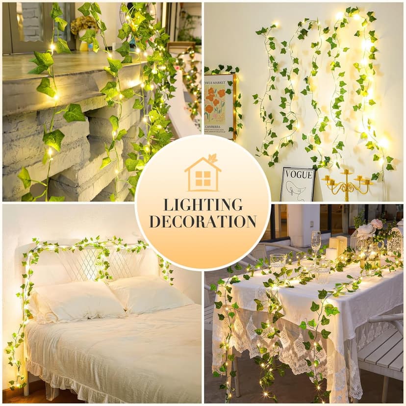 KASZOO 33ft 100 LED Vine with Fairy Lights with Remote, Fake Vines String Lights Battery/USB Operated, Ivy Garland, Leaf Lights for Bedroom Garden Party Wall Room Decor