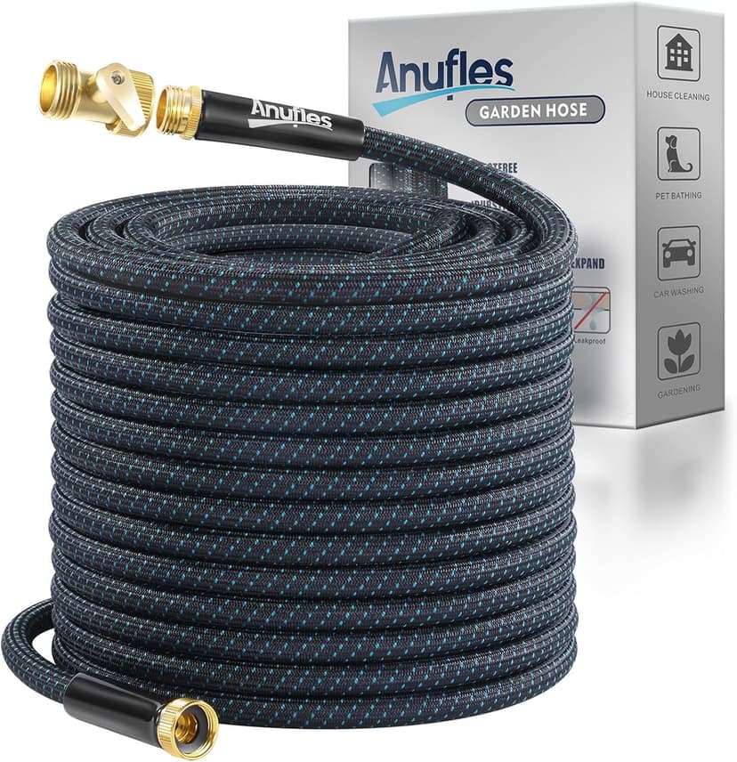 Garden Hose 50FT, Lightweight 3-Layer PVC Flexible Water Hose, No Kink, Leak-Resistant, High-Pressure with Meatl Fittings, Durable for Outdoor, Gardening, Washing Cars, Easy to Store