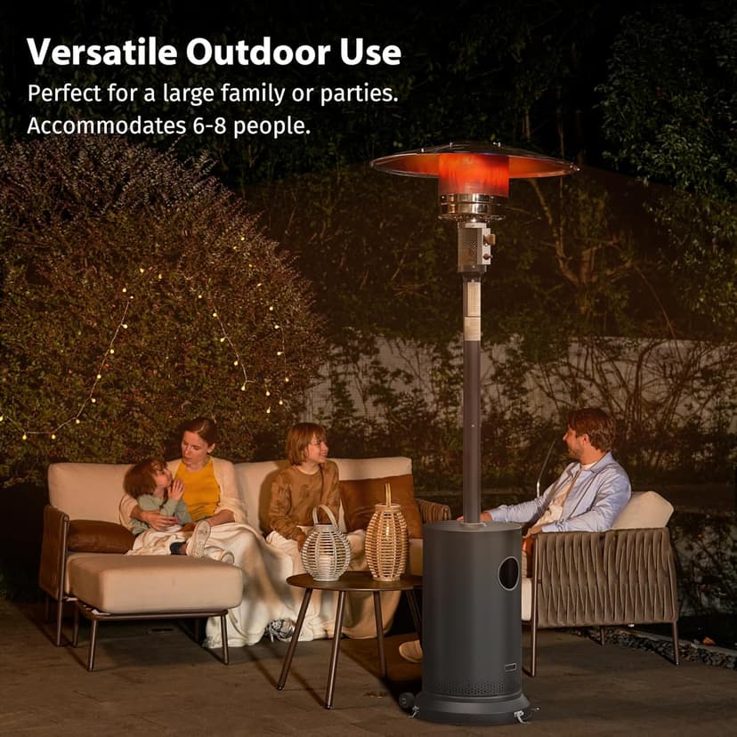 EAST OAK 50,000 BTU Patio Heater for Outdoor Use with Round Table Design, Double-Layer Stainless Steel Burner, Wheels, Triple Protection System, Outdoor Heater for Home and Residential, Black