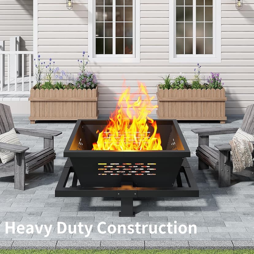 43" Large fire Pit, Square Outdoor Fire Pit with Pocker, Hight Quality Wood Burning Fire Pit for Camping, Backyard, Patio