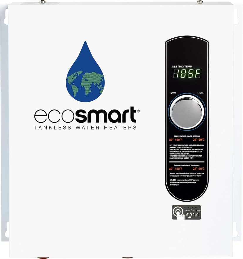 EcoSmart ECO 24 24 KW at 240-Volt Electric Tankless Water Heater with Patented Self Modulating Technology, 17 x 17 x 3.5