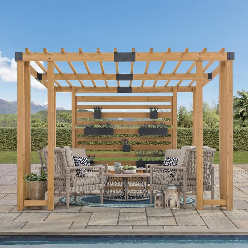 Sunjoy Wood Pergola 10 x 10.5 ft. Cedar Framed Pergolas with Adjustable Hanging Planters by SummerCove