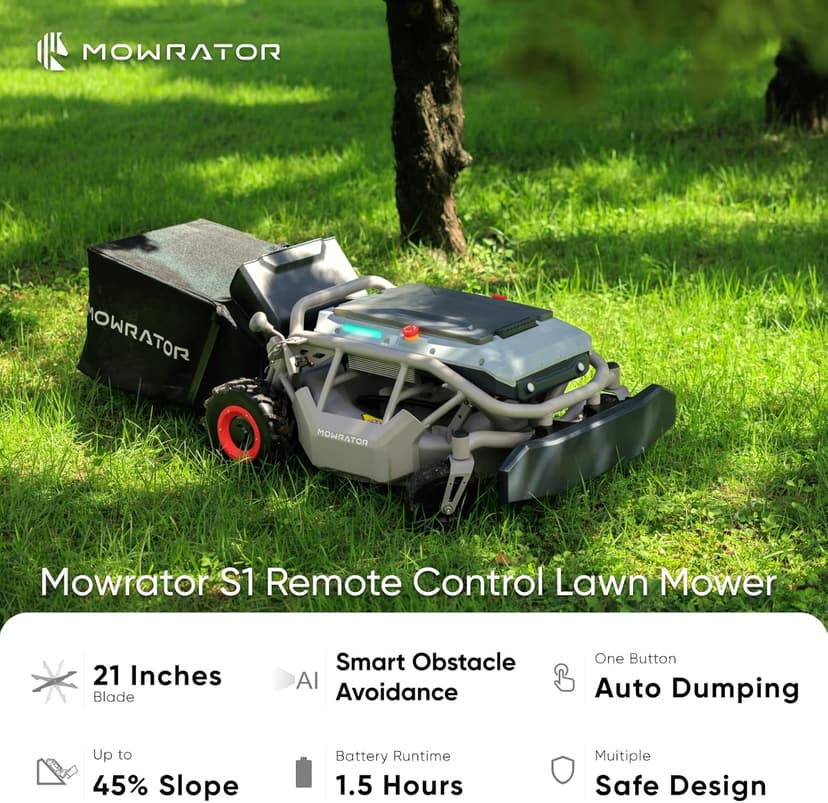 Remote Control Lawn Mower S1 2WD 56V18Ah, Robot Lawn Mower Multi-Functions with 1.8-4.6 Inch Cutting Height 21 Inch Real Blade, Robotic Lawn Mower for 45% Slope(24°) with Mowing 1.12 Acres