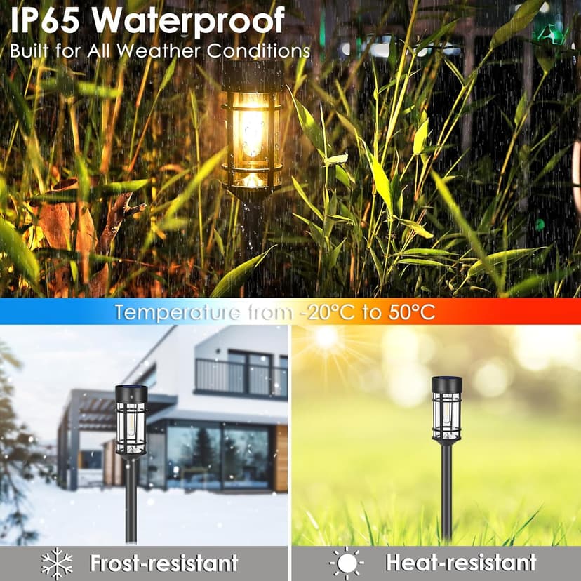 Solar Pathway Lights, 8 Pack LED Solar Lights Outdoor Waterproof, Glass Metal Garden Lighting for Yard Path Landscape Lawn Walkway Driveway, 3000K