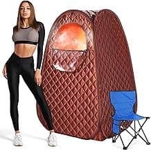 Single Person Sauna, Portable Steam Sauna Full Body for Home Spa, Sauna Tent with Steamer 2.6L 1000W Steam Generator, 90 Minute Timer, Chair, Remote Control Included(Brown)