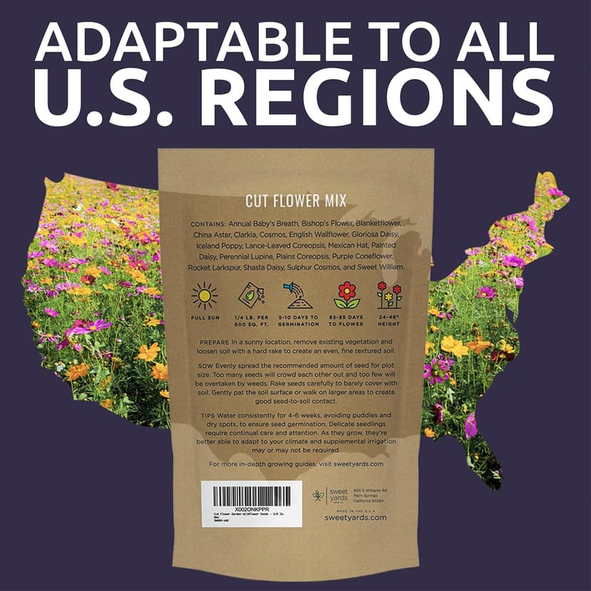Cut Flower Garden Seeds - Bulk 1/4 Pound Bag - Over 30,000 Fresh Open Pollinated Non-GMO Wildflower Seeds - Long Lasting Annuals and Perennials with Bright Colors