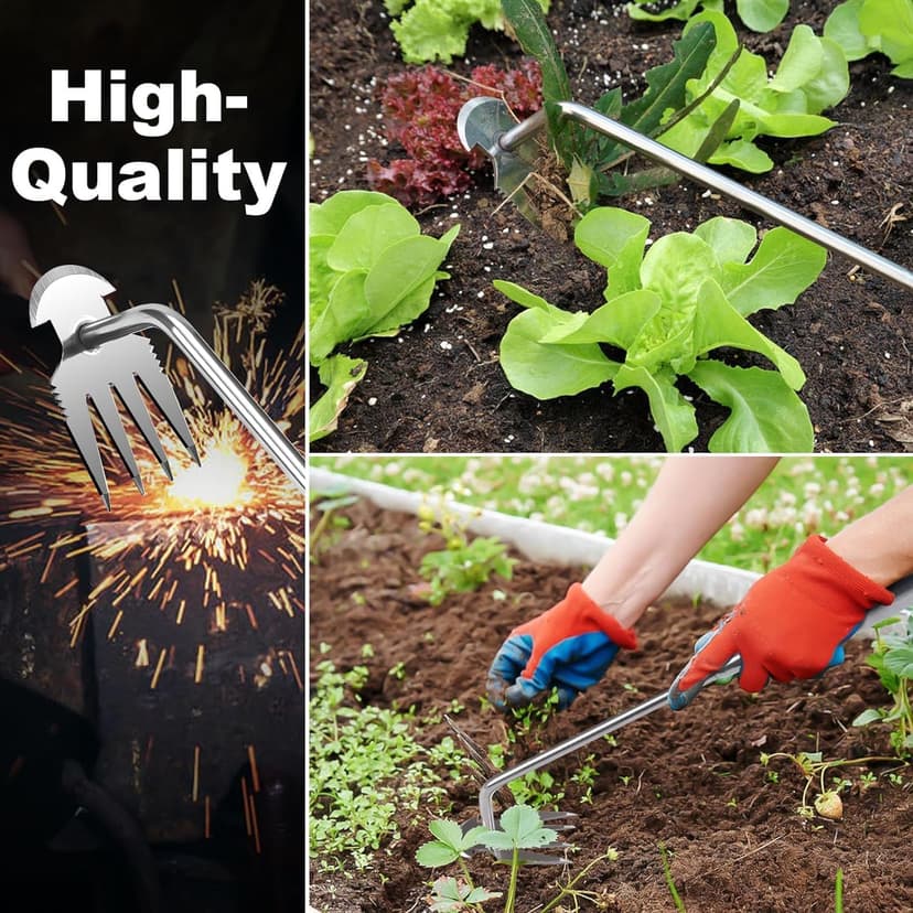 Weed Puller Tool Garden Weed Pulling Tool,Portable Garden Stainless Steel Weeder Tool Uprooting Weeding Tool 4 Teeth Manganese Steel Forged Hand Weeder for Vegetable Gardening Planting Weeding 16inch