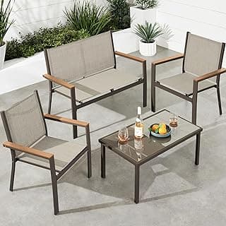 Best Choice Products 4-Piece Outdoor Textilene Patio Conversation Set, Backyard Furniture w/Loveseat, Coffee Table, Steel Frame - Brown/Tan