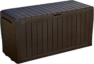 Keter Marvel Plus 71 Gallon Resin Outdoor Storage Box for Patio Storage Box Cushions, Throw Pillows, Garden Tools and Pool Floats, Brown
