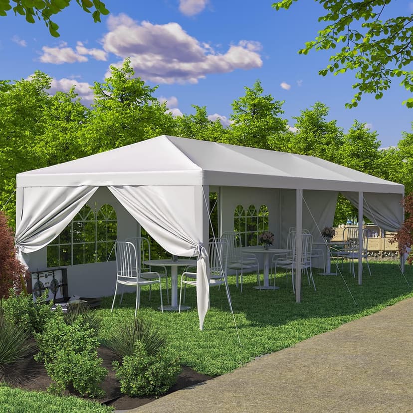 Greesum 10 x 30 Outdoor Canopy, Party Tents with 8 Removable Sidewalls, Gazebo Shelter for Parties, Outside Waterproof Wedding Canopies for Events, Birthday, Holiday, White