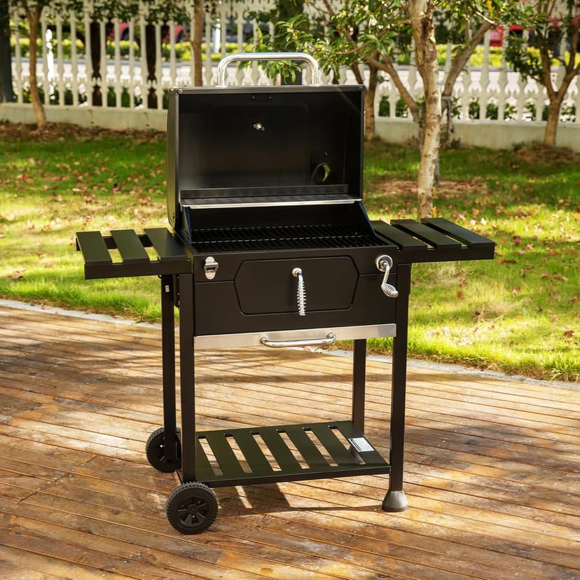 Royal Gourmet CD1824EC 24-Inch Movable Charcoal Grill with Cover, 490 Sq. In. Cooking Area, Outdoor Barbecue Grill with Foldable Side Tables for Outdoor Picnic and Camping Grilling, Black