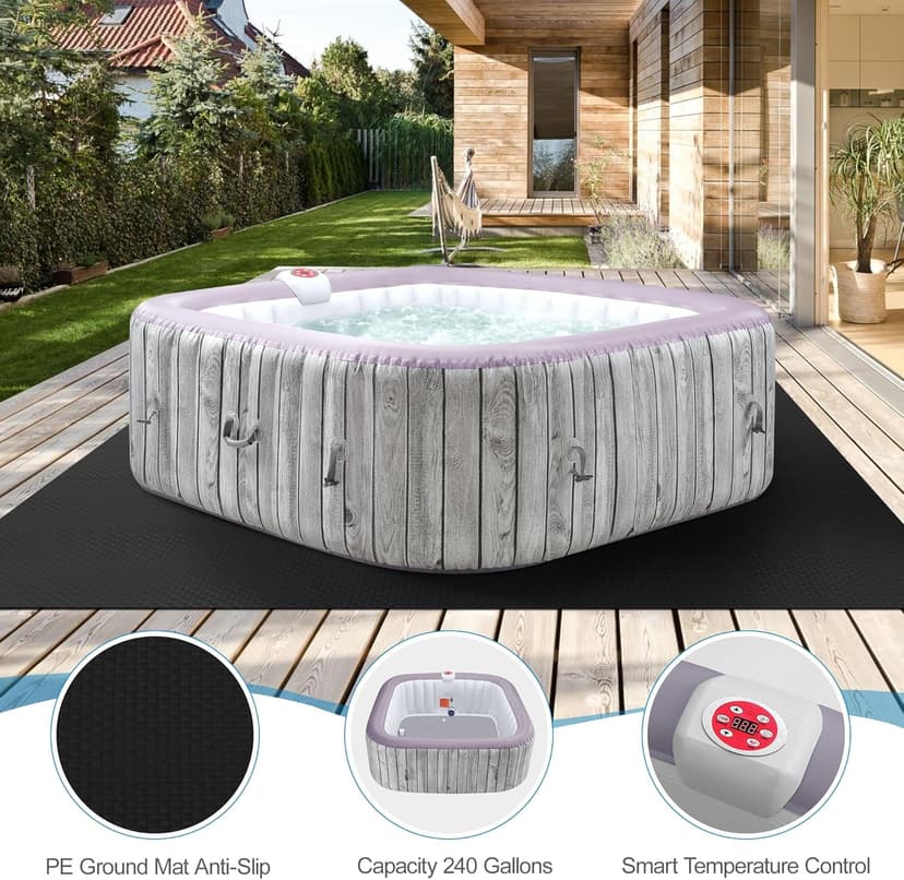 Inflatable Spa Set, Blow Up Hot Tub Outdoor for 4-6 Person, Outdoor Bubble Massage Portable Hot Tub with 130 Soothing Jets, Built in Heater Pump and 6 Filter Cartridges (Square)
