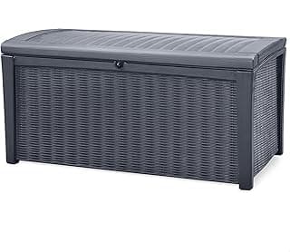 Keter Outdoor Storage Deck Box, 110 Gallon Waterproof Patio Bin, Borneo, Grey