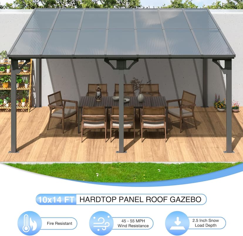 10x14 FT Gazebo Pergola Awnings for Patio with Hardtop Gazebos on Clearance Patio Covers for Shade and Rain, Lean to Gazebo Sunroom Patio Canopy Outdoor Pergolas for Patios,Decks,Backyard
