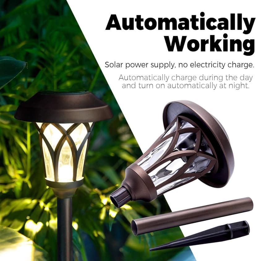 GIGALUMI Solar Lights Outdoor 6 Pack, Solar Landscape Lights Warm White, Brown Super Bright High Lumen Waterproof Metal Automatic Solar Lights for Yard, Pathway, Garden, Walkway