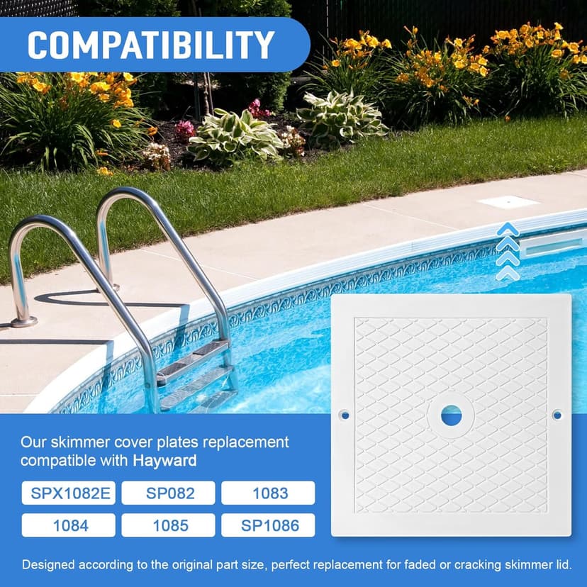 10'' Pool Skimmer Lid/Cover Replacement for Hayward SPX1082E, SP082 1083 1084 1085 SP1086, Square Skimmer Basket Deck Covers Plate for Inground Pools, Heavy Duty Plastic, White, 2 Pack