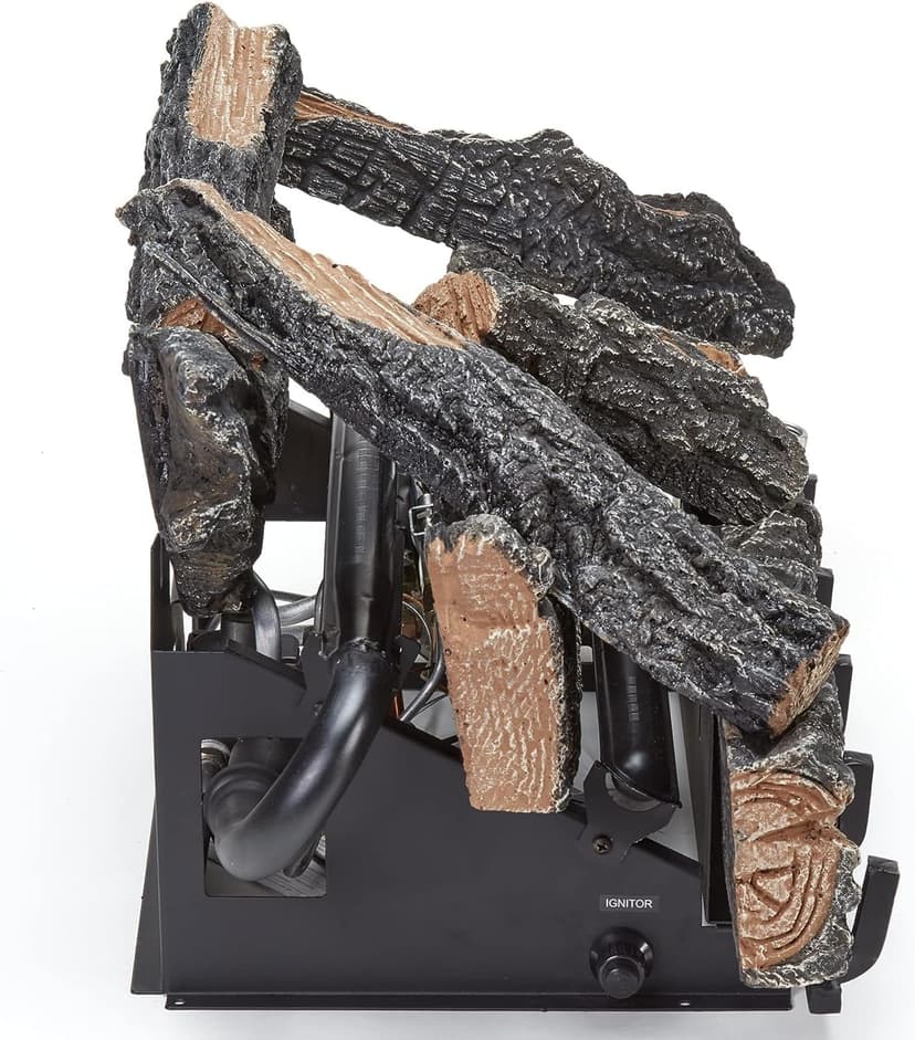 VFL24T Dual Fuel Ventless Fireplace Logs Set with Thermostat, Use with Natural Gas or Liquid Propane, 32000 BTU, Heats up to 1100 Sq. Ft, Brown, 24 Inches, Brown