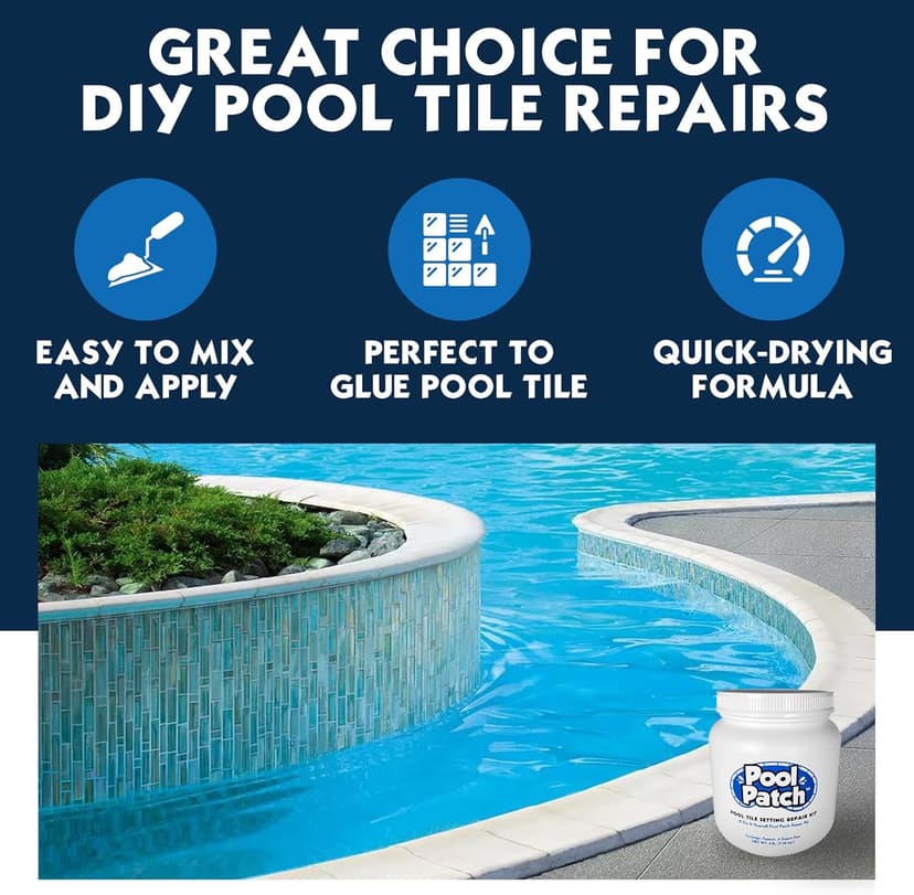Pool Patch Gray Pool Tile Adhesive Thinset Repair Kit 3 lb - Easy to Mix and Apply Setting Formula - Perfect to Glue Pool Tile - Quick-Drying, Extra Strong Bond - (coverage: approx. 6 sq. ft)