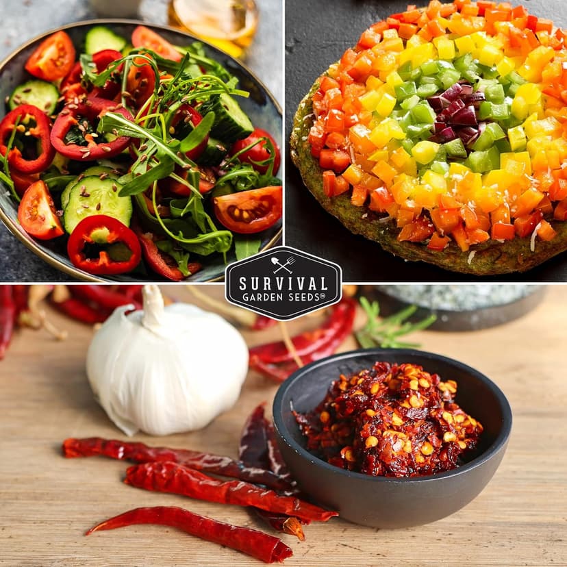 10 Pepper Variety Pack Seed Vault - Serrano, Big Red, California Wonder, Cayenne, Cubanelle, Orange Habanero, Jalapeño, Marconi, Rainbow Bell, Poblano Pepper - Non-GMO Heirloom Survival Garden Seeds