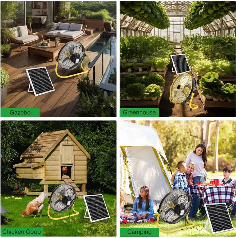 16" Large Solar Rechargeable Floor Fan, 15600 mAh 20W Solar Powered Portable Battery Fan for Home Outdoor Camping Gazebo Chicken Coop Greenhouse Barn, with 360° Adjust Tilt