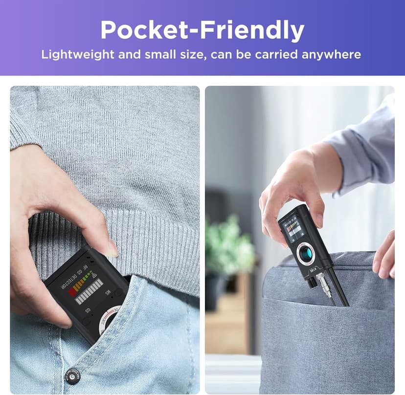 【Dual Antennas, Stronger Detection】 Hidden Camera and Bug Signal Detector, Rechargeable Portable GPS Tracker Finder, Spy Microphone Device Scanner for Travel, Home, Hotel, Car, Office, and Air-bnb