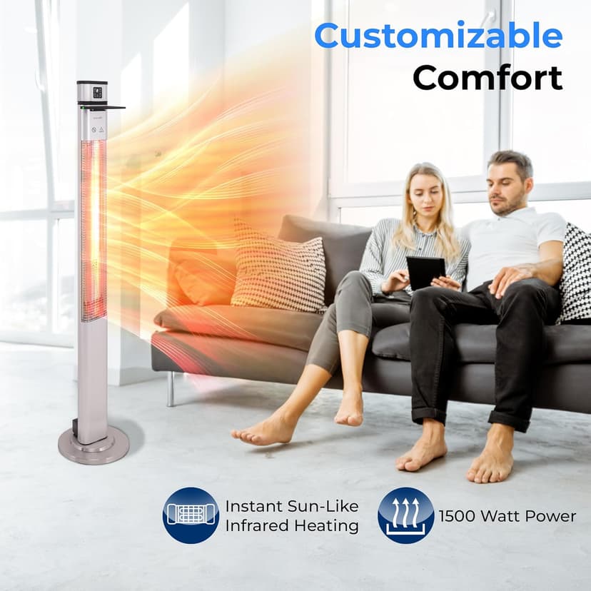 SereneLife Infrared Patio Heater, 1500W Electric Standing with Remote Control, IP44 Approved, Odorless, Three Power Settings, Indoor/Outdoor for Restaurant, Backyard, Garage, Decks