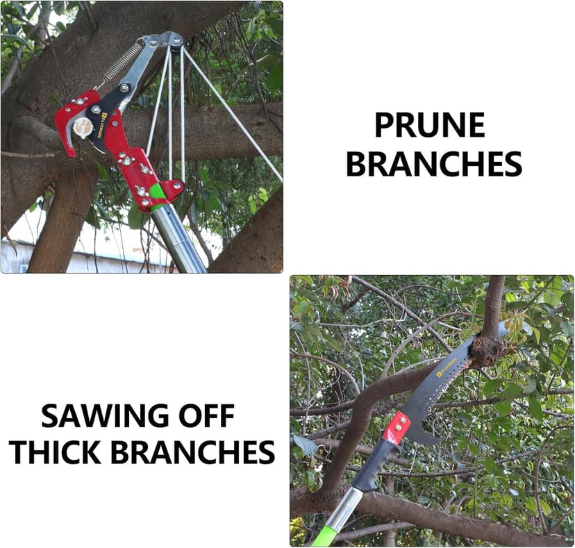 7-27 Feet Extendable Pole Saw for Tree Trimming – Manual Branch Trimmer with Long Handle, Storage Bag, and Green Design – Perfect for Pruning and Cutting High Branches.