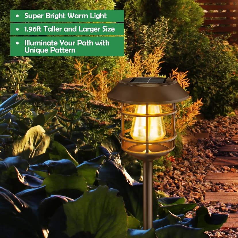 Solar Pathway Lights 8PK Outdoor Garden Yard Lights Waterproof Auto-on/Off Landscape for Lawn Patio Walkway Warm Light (Brown), PTH-080