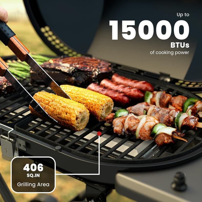 COWSAR Portable Propane Gas Grill 15,000 BTUS,BBQ Gas Grill with 348 SQ Inch Large Cooking Areas, Quick-Fold Legs & Wheels, Portable & Foldable BBQ Grill for Camping/Tailgating/Picnic, Black