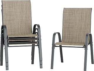 Amopatio Patio Dining Chairs Set of 4, Upgraded Stackable Outdoor Chairs with Wider Seat, All Weather Breathable Outdoor Furniture for Backyard Garden, Brown