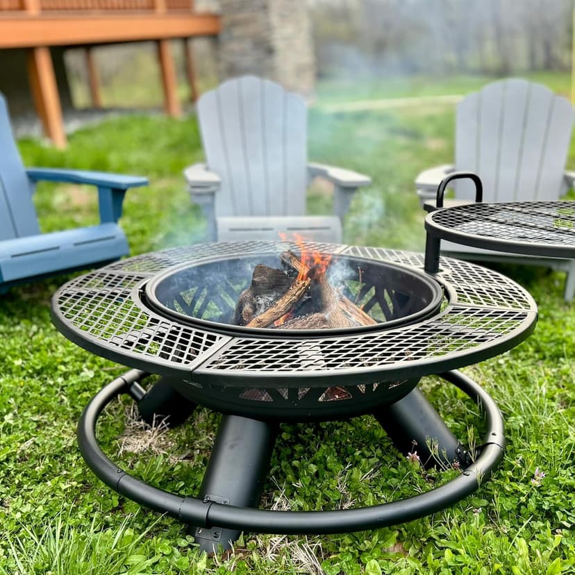 Red Mountain Valley 47" Outdoor Fire Pit with Adjustable Grill,2-in-1 Metal Outdoor Fireplaces, Large Patio Wood Burning Fire Pits for Outside, Ideal for Backyard, Patio, Party