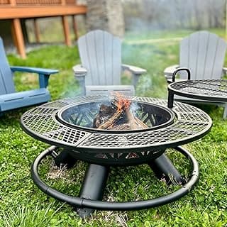 Red Mountain Valley 47" Outdoor Fire Pit with Adjustable Grill,2-in-1 Metal Outdoor Fireplaces, Large Patio Wood Burning Fire Pits for Outside, Ideal for Backyard, Patio, Party