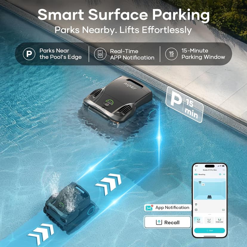 Aiper Scuba X1 Pro Max All-in-One Pool Cleaning Robot with Caddy, Pool Mapping, Adaptive Path, 8500 GPH Power, Double Filtration, Smart Surface Parking, Pool Vacuum for All Inground Pools