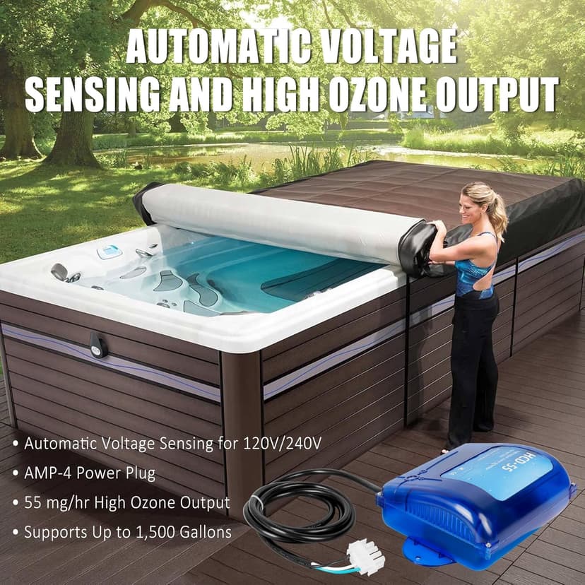 HCD-55 Spa Ozone Generator Kit - Universal 120V/240V Compatibility for All Hot Tubs & Swim Spas up to 1500 Gallons, Complete Set with Accessories