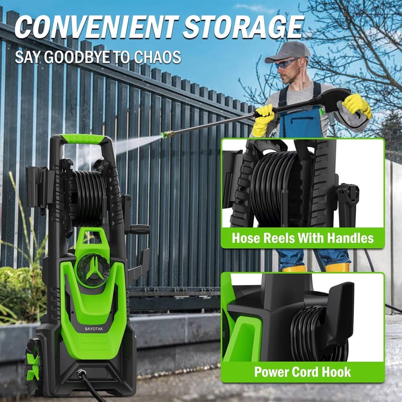 Electric Pressure Washer, 5000 PSI 3.2 GPM Power Washer with Foam Cannon, High Pressure Cleaning Machine with 35 FT Power Cord and 20 FT Hose, Hose Reel, 4 Connect Nozzles for Car/Patio/Fence