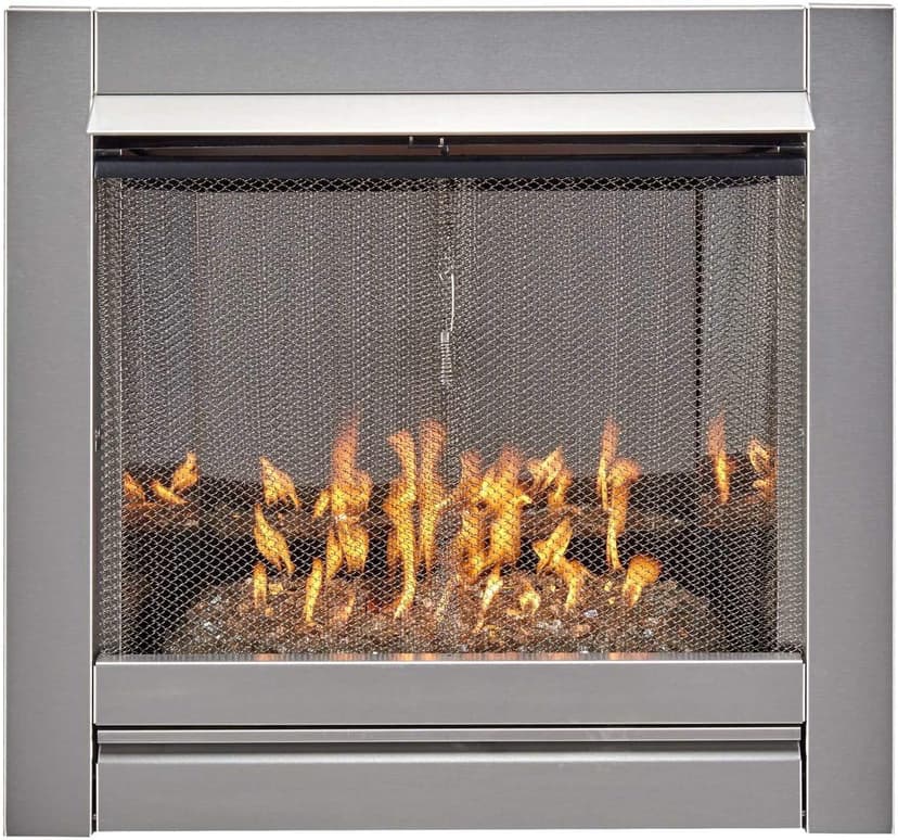 Duluth Forge Ventless Stainless Outdoor Gas Fireplace Insert with Reflective Crystal Glass Media - 24,000 BTU, Manual Control - Model# DF450SS-G