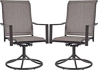 Yaheetech Outdoor Patio Swivel Chairs, Set of 2 Rocker Dining Chairs with Texteline Fabric and Metal Frame for Lawn Deck Backyard, Brown